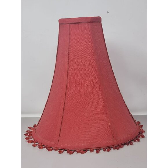 Vintage Crimson Red Fabric Bell Lampshade With Beaded Trim - Picture 9 of 16
